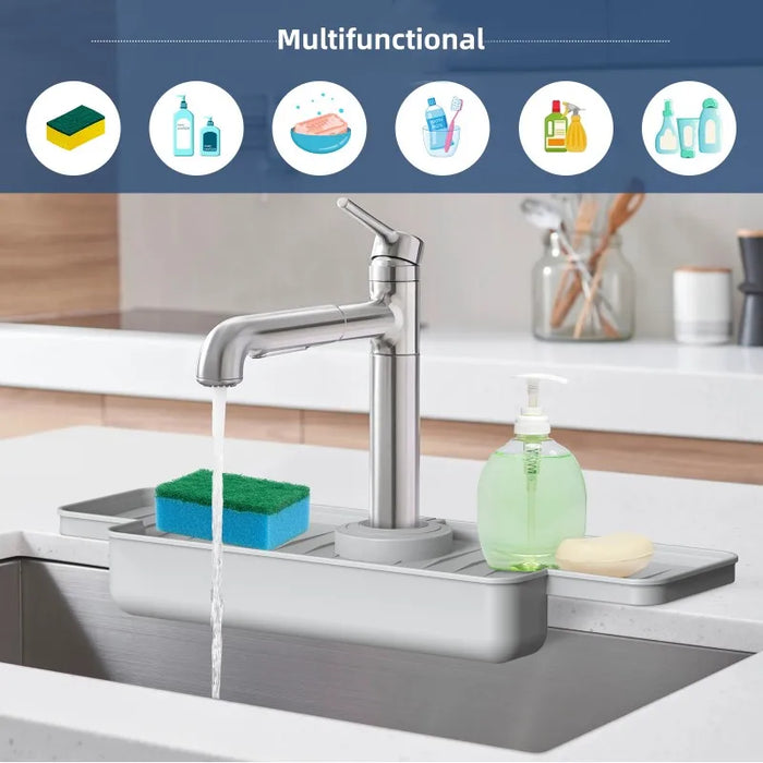 Silicone Sink Faucet Splash Guard And Sponge Holder For Kitchen And Bathroom