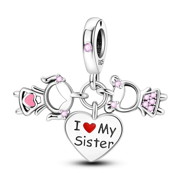 925 Sterling Silver Sister Charms Diy Gift For Women