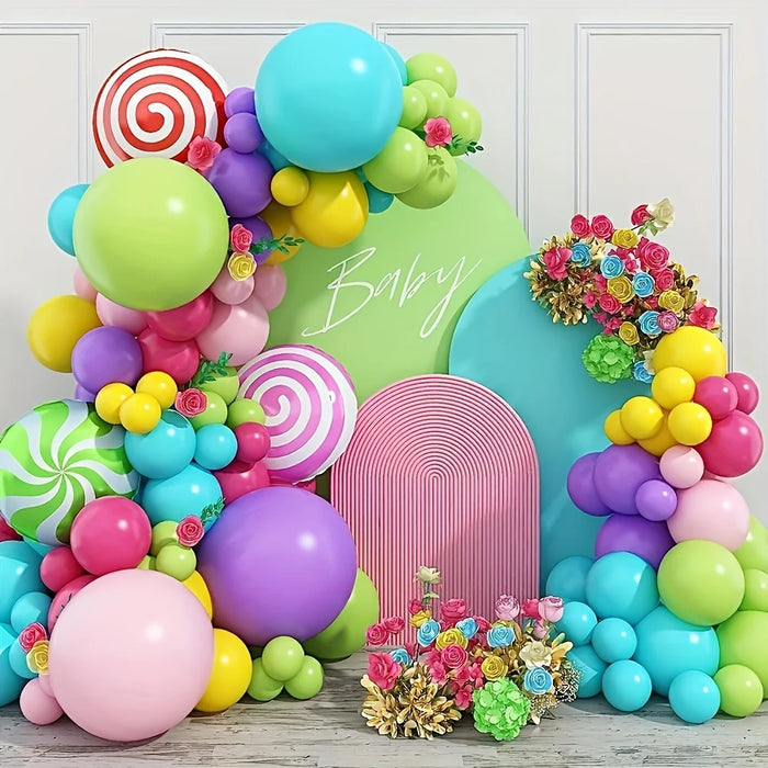 131Pcs Rainbow Lollipop Balloon Garland Decoration Set Birthday Party Pride Month Indoor And Outdoor Style Decoration