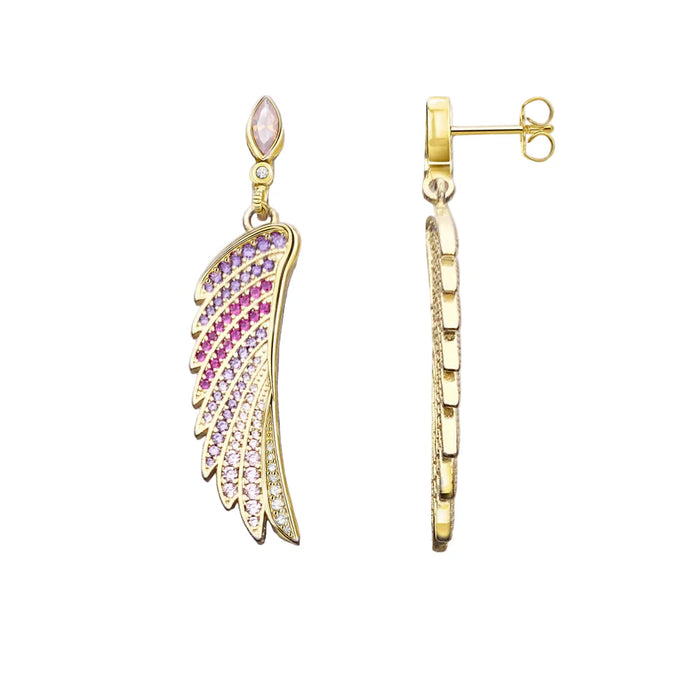 925 Sterling Silver Gold Coloured Hummingbird Wing Earrings Women Jewelry