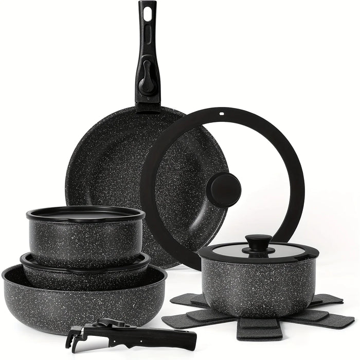 15 Piece Nonstick Cookware Set With Detachable Handles