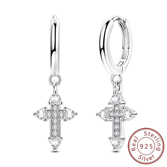 925 Sterling Silver Cross Hoop Earrings For Women Sparkling And Elegant