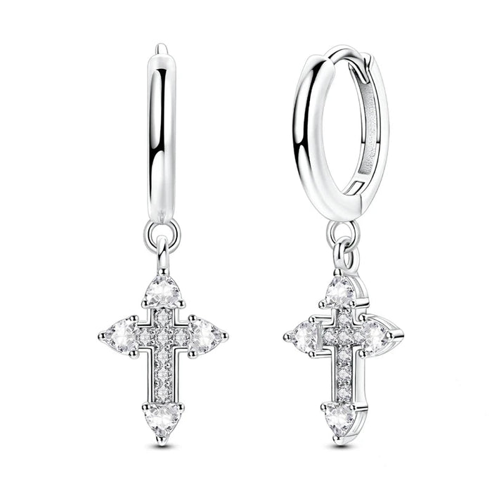 925 Sterling Silver Cross Hoop Earrings For Women Sparkling And Elegant