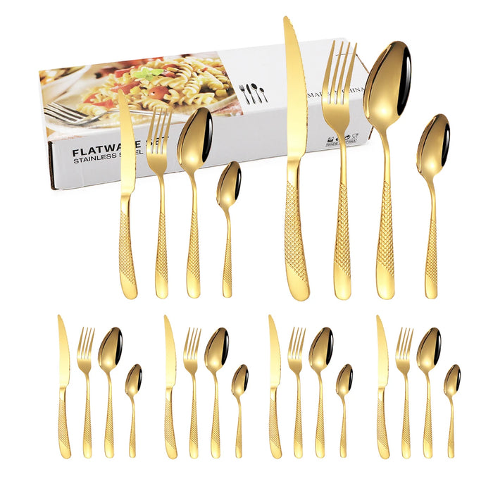 24 Piece Stainless Steel Tableware Set With Colourful Box Packaging