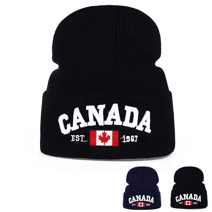 Embroidered Unisex Winter Beanie Hat Canada Letter Design