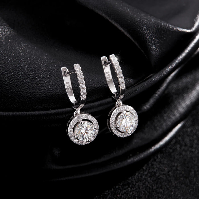 925 Sterling Silver Dazzling Moissanite Drop Earringshalo Dangles For Womenwedding & Engagement Jewelry