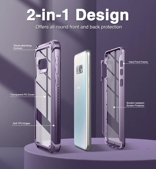 For Samsung Galaxy S10E Clear Rugged Full Body Protective Shockproof Hard Defender Dual Layer Heavy Duty Bumper Case