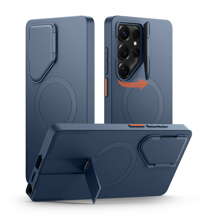 For Samsung Galaxy S25 Ultra 6.9 Inch Magnetic Protective Case With Camera Protector & Adjustable Metal Kickstand