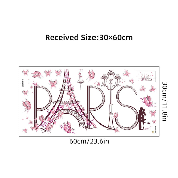 Eiffel Tower Couple Hug Wall Stickers Pink Butterflies For Living Room Bedroom Kids Home Decor