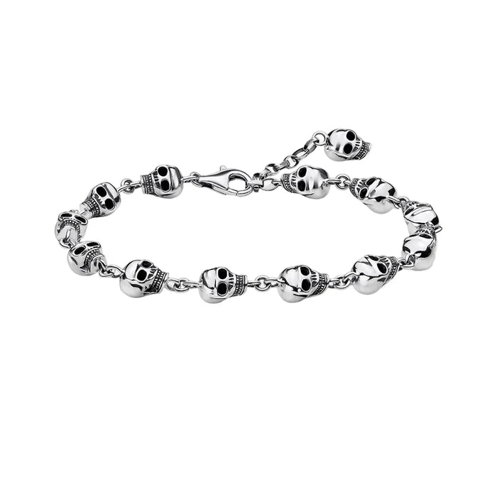 925 Sterling Silver Rebel Street Skulls Link Chain Bracelet Punk Fashion For Men And Women