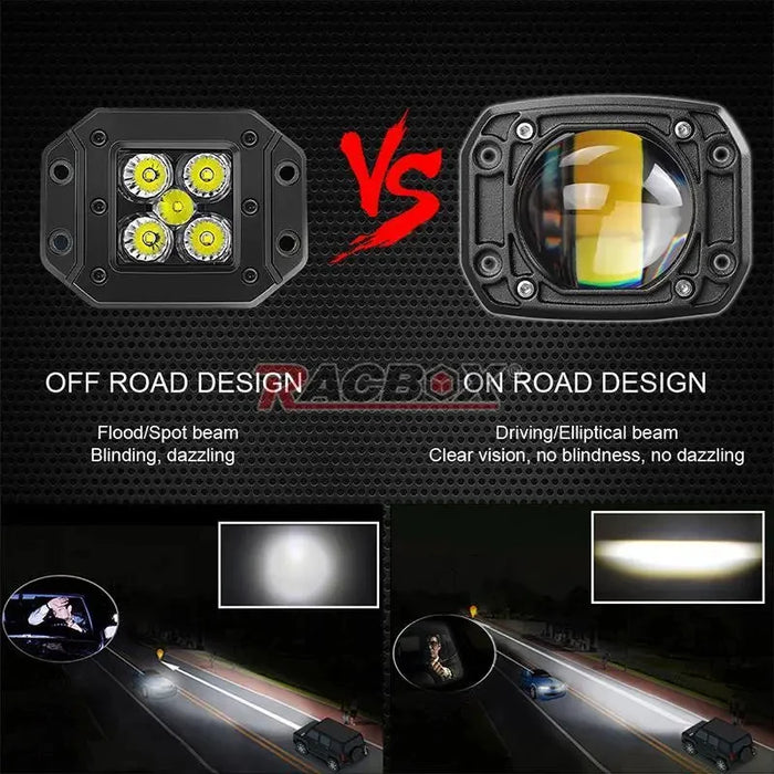 Off Road 4X4 12V 24V Led Work Light 6000K White 3500K Yellow Fog Lights Flush Mount 8D Lens Jeep Truck Compatible