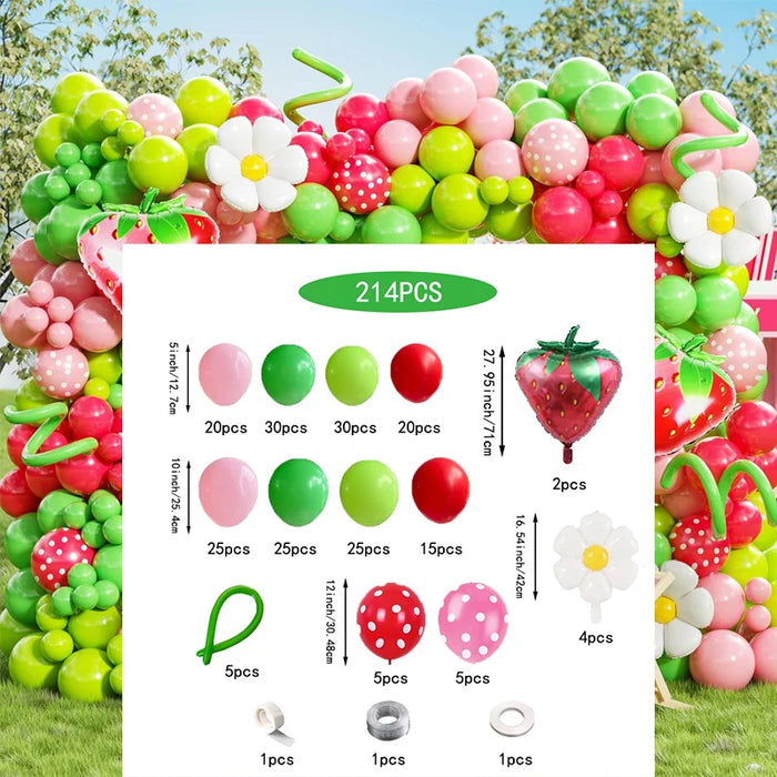 214Pcs Strawberry Party Decoration Balloon Garland Arch Set Suitable For Sweet Themed Event Scene And Birthday Party Supplies