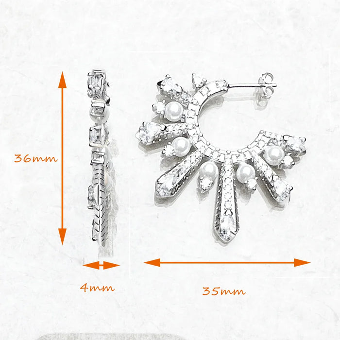 925 Sterling Silver Romantic Gift Sun Hoop Earrings With Freshwater Pearls