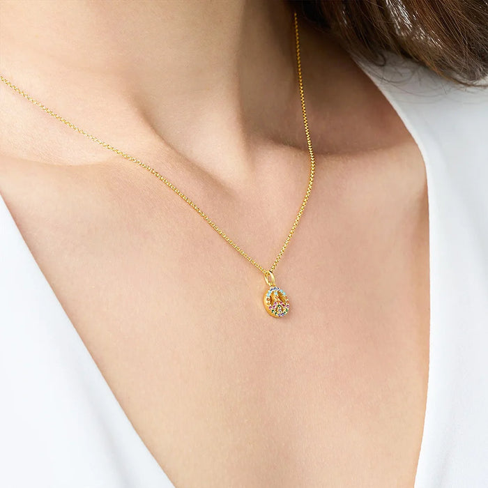 925 Sterling Silver Colourful Stones Golden Pendant Peace Design Gift For Women & Men