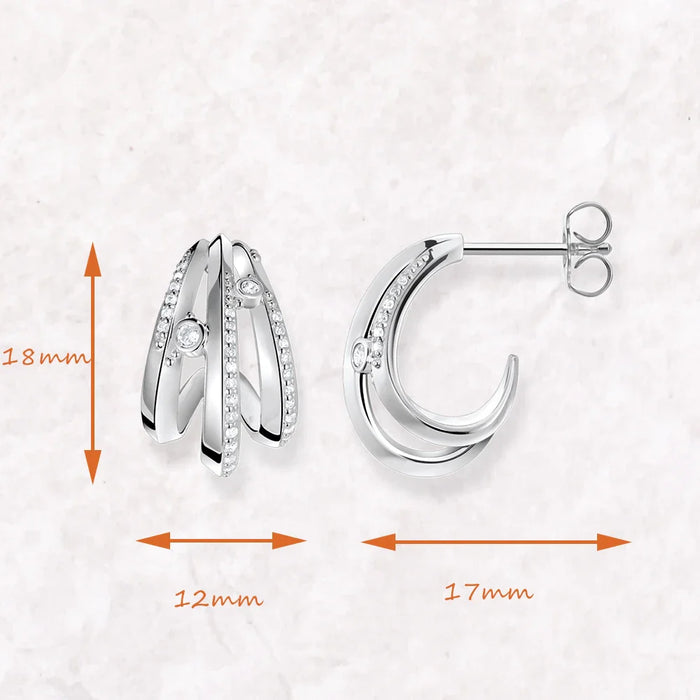 925 Sterling Silver Hinged Hoop Earrings With White Stones For Women