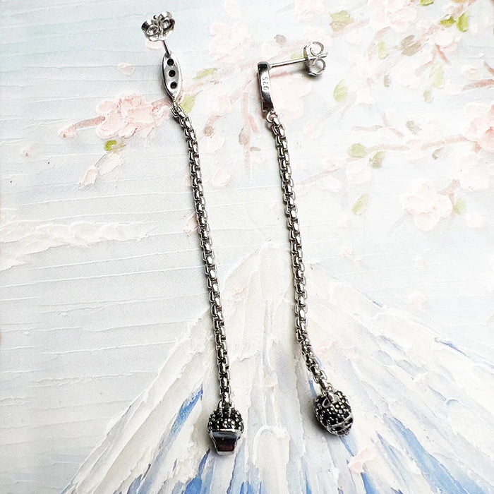 925 Sterling Silver Black Stone Skull Earrings Women Punk