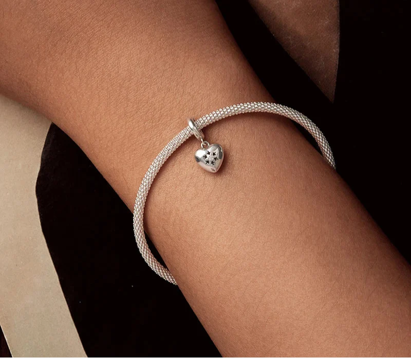 925 Sterling Silver Heart Snowflake Charm Bead