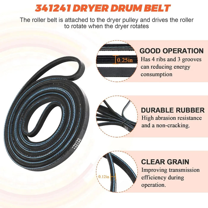 341241 691366 Dryer Drum Belt & Pulley Kit For Whirl-Pool Ken-More Dryer Ps346995 Ap2946843 Eap346995 W10131364