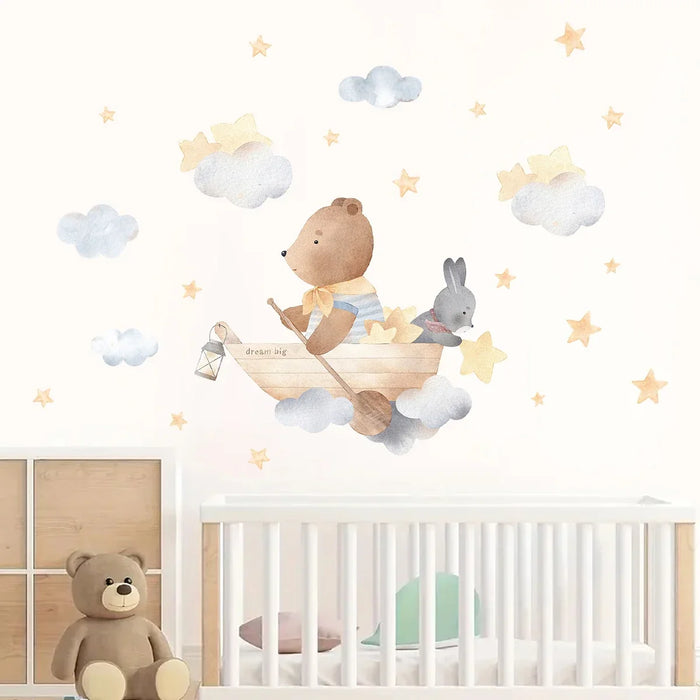 Adorable Cloud Bear Rabbit Wall Sticker For Kids Room Decor