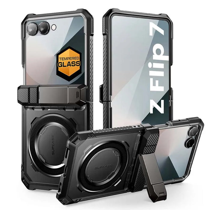 For Samsung Galaxy Z Flip 7 Ub Grip Military-Grade Rugged Back Phone Case With Stand & Front Screen Protector