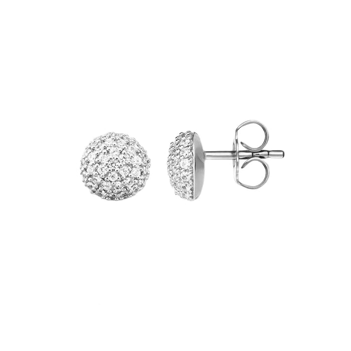 925 Sterling Silver New Glam Fine Jewelry White Zircon Ball Studs