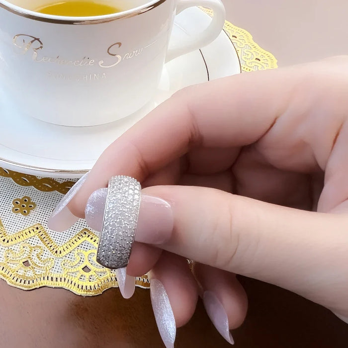 925 Sterling Silver Cz Pave Band Ring Europe Style Glam Jewelry For Women