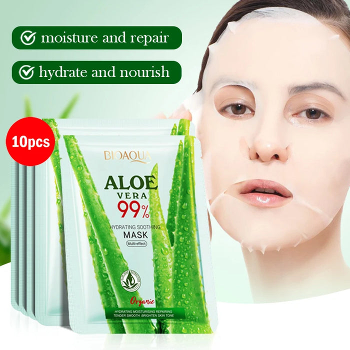 5 / 10 Piece Aloe Vera Moisturizing Facial Masks Soothing Brightening Firming