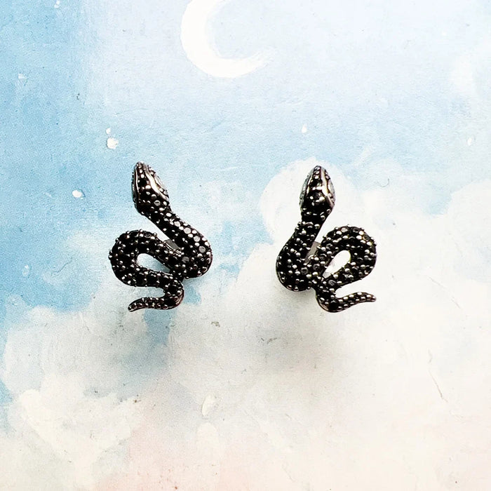 925 Sterling Silver Vintage Snake Stone Earrings