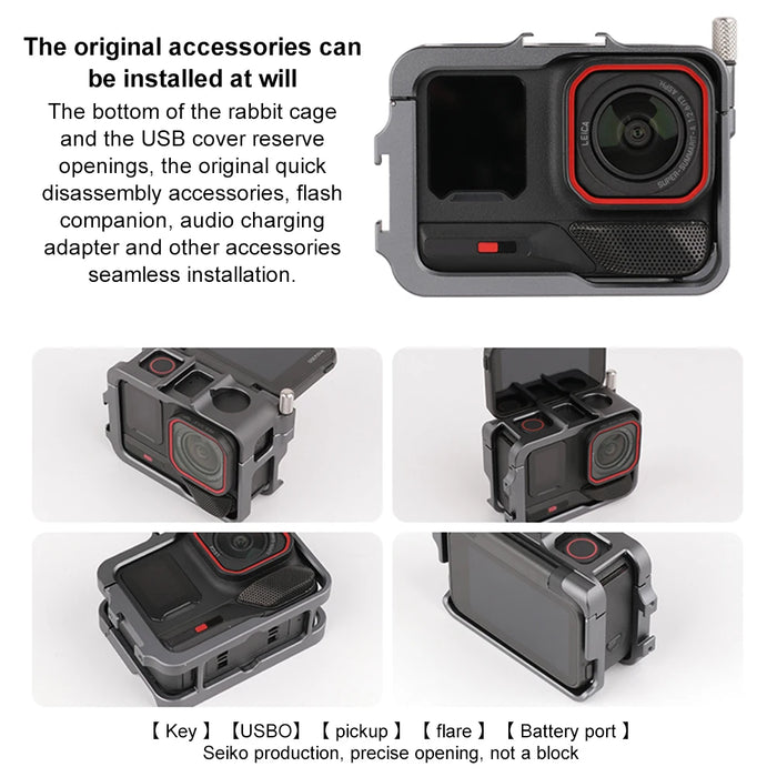 Aluminum Frame Cage For Insta360 Ace Pro 2 Metal Protective Case With Cold Shoe Mount Camera Frame Case For Insta360 Ace Pro