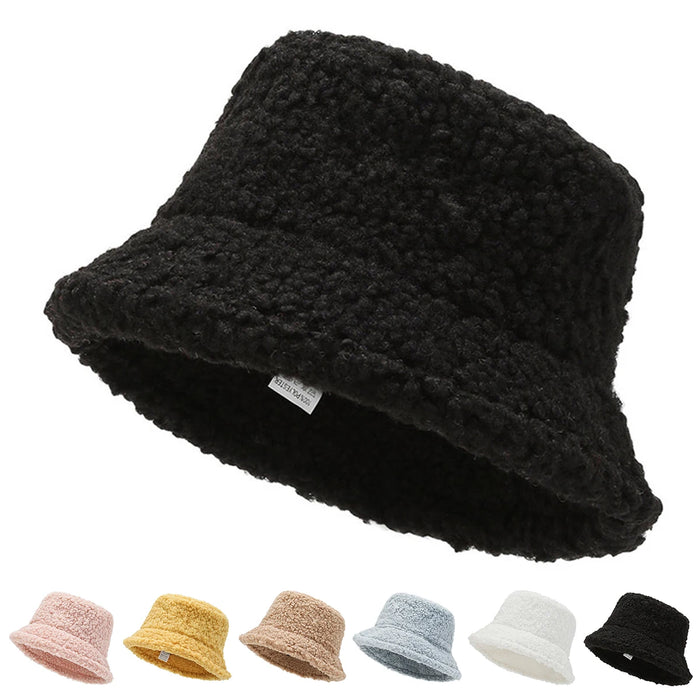 Solid Color Lambhair Bucket Hat Warm & Stylish Fishermen Cap