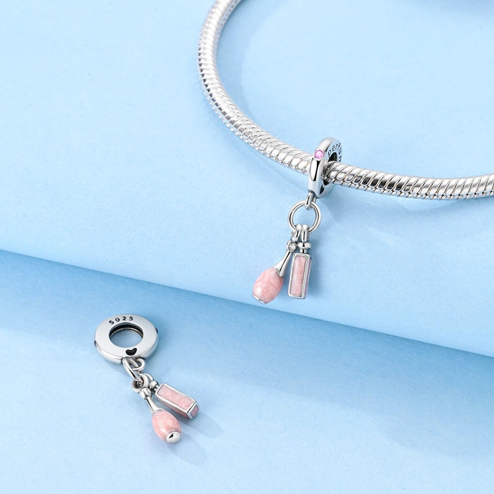 925 Sterling Silver Perfume Lipstick Pendant Charms Fits Bracelet Diy Gift