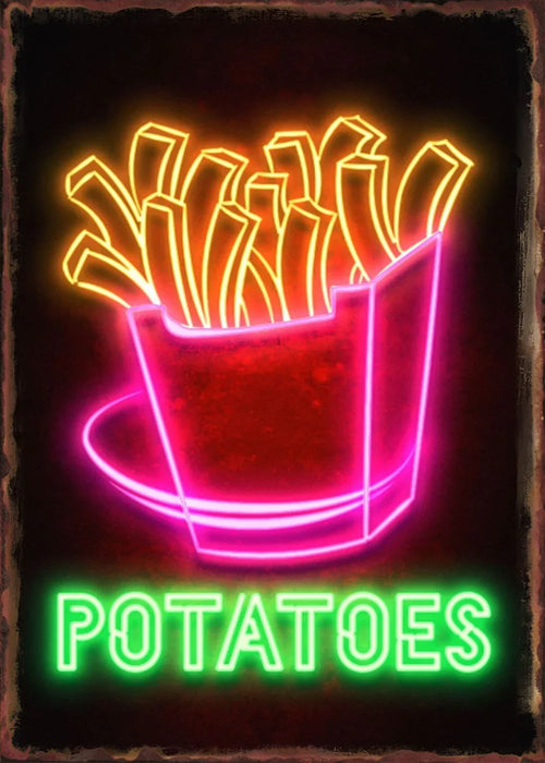 Retro Neon Food Sign Fast Food French Chips Fine Wine Coffee Shop Art