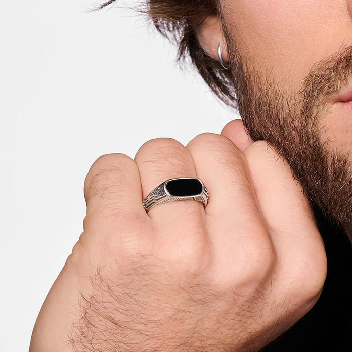 925 Sterling Silver Vintage Oval Onyx Signet Ring European Style Unisex