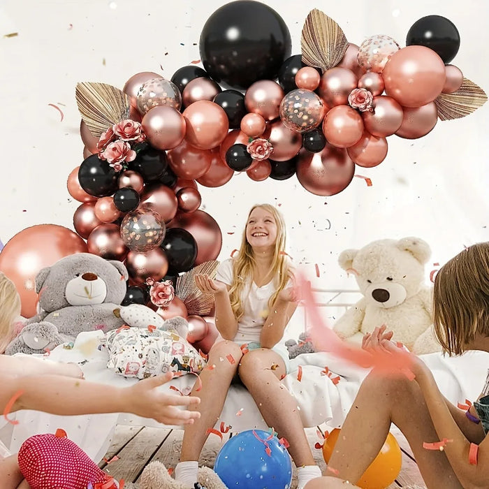 136Pcs Rose Gold Black Balloon Arch Set Balloon Wreath Set Women'S Birthday Bride Wedding Party Decoration Supplies