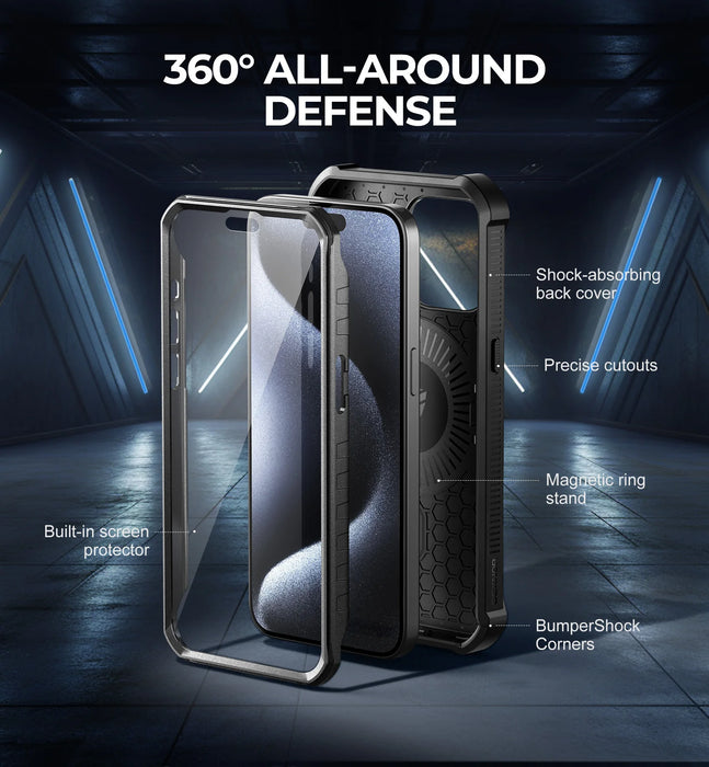 For Iphone 15 Pro Max Compatible Magsafe Full-Body Shockproof Shell Case Holder With Built-In Screen Protector
