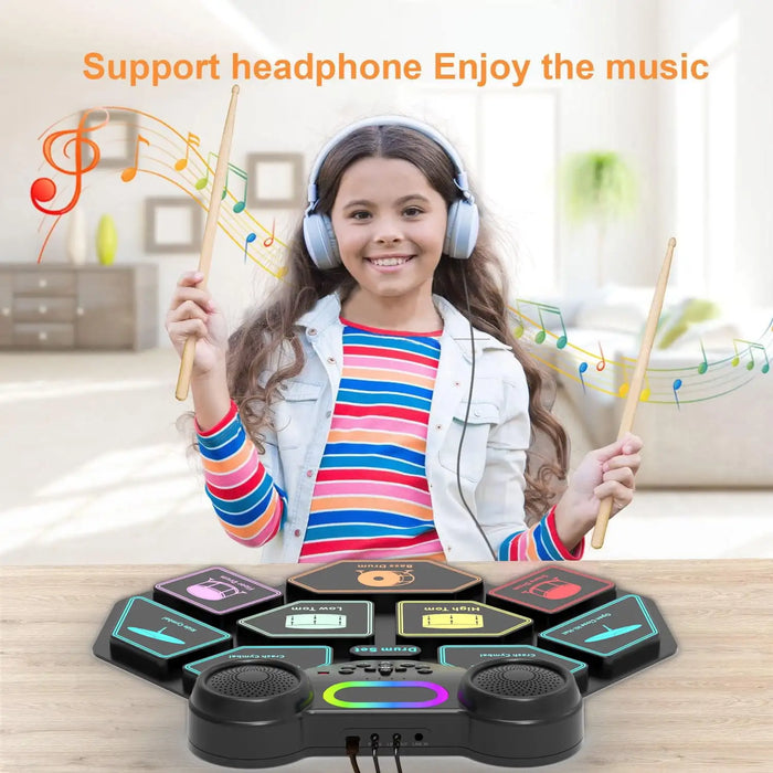Portable Electronic Drum Set For Kids & Adults 9 Pads With Headphone Jack & Speaker