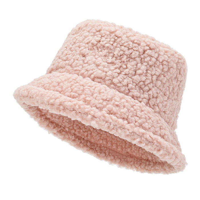 Solid Color Lambhair Bucket Hat Warm & Stylish Fishermen Cap