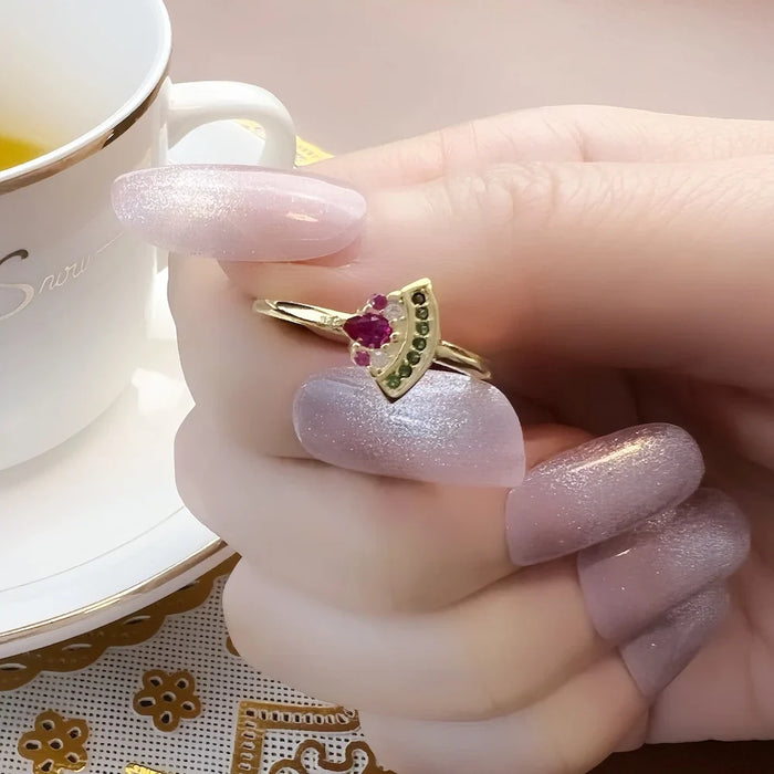 925 Sterling Silver Golden Watermelon Ring Europe Style Fine Jewelry For Women Sweet & Stylish