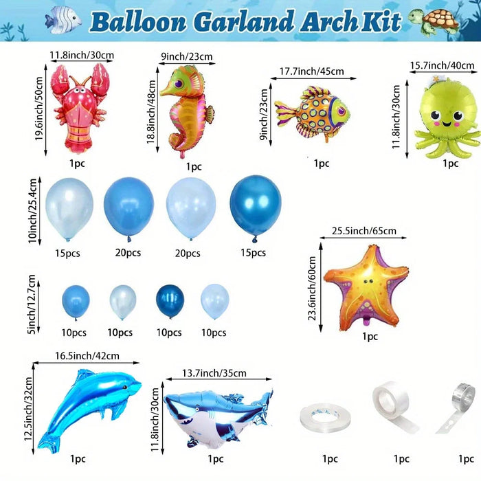 120Pcs Ocean Themed Balloon Set Blue Balloons And Marine Animals As Birthday Parties And Summer Outdoor Beach Decorations