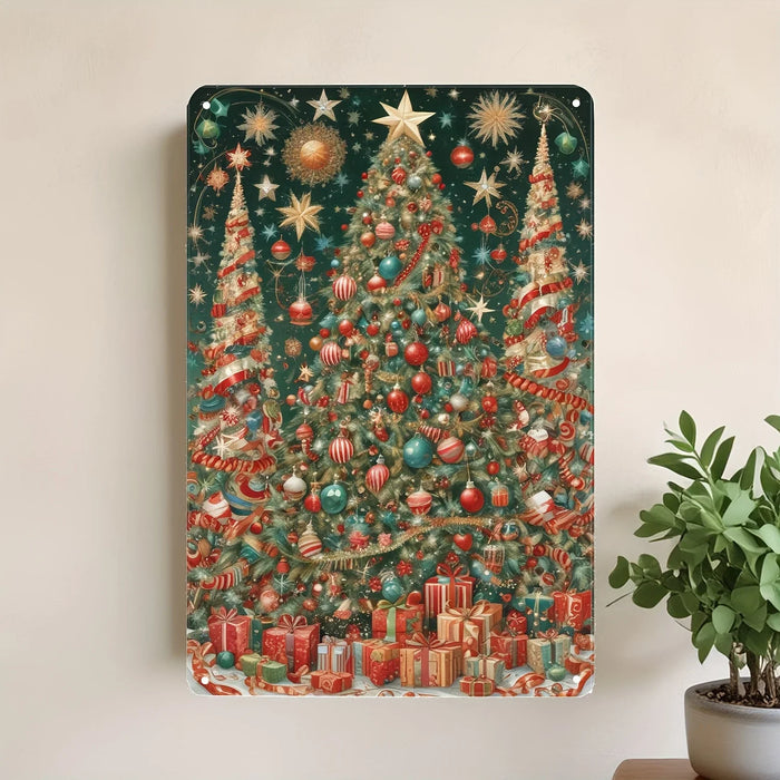 Rustic Metal Christmas Wall Art With Festive Scene