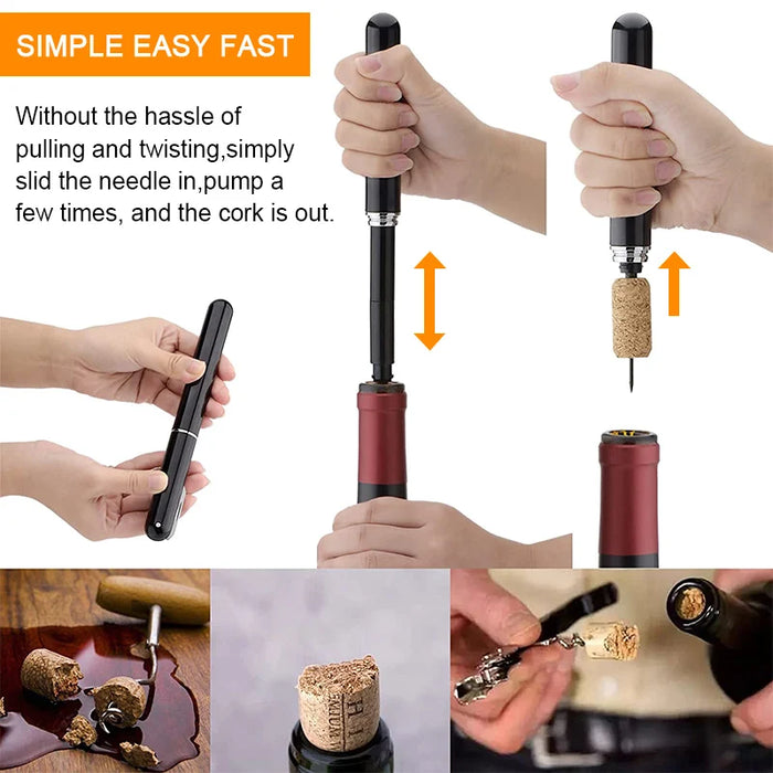 Stainless Steel Air Pressure Wine Opener Easy Cork Removal For Home Parties