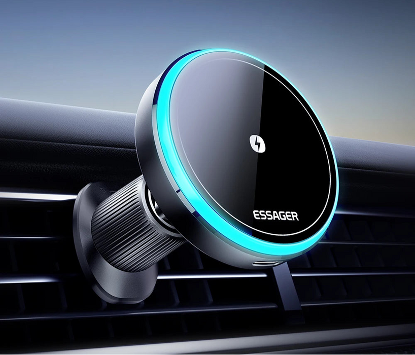 Magnetic Car Phone Holder 15W Wireless Charger Stand For Iphone 15 14 13 Pro Max Car Mount Charger For Magsafe Led Light