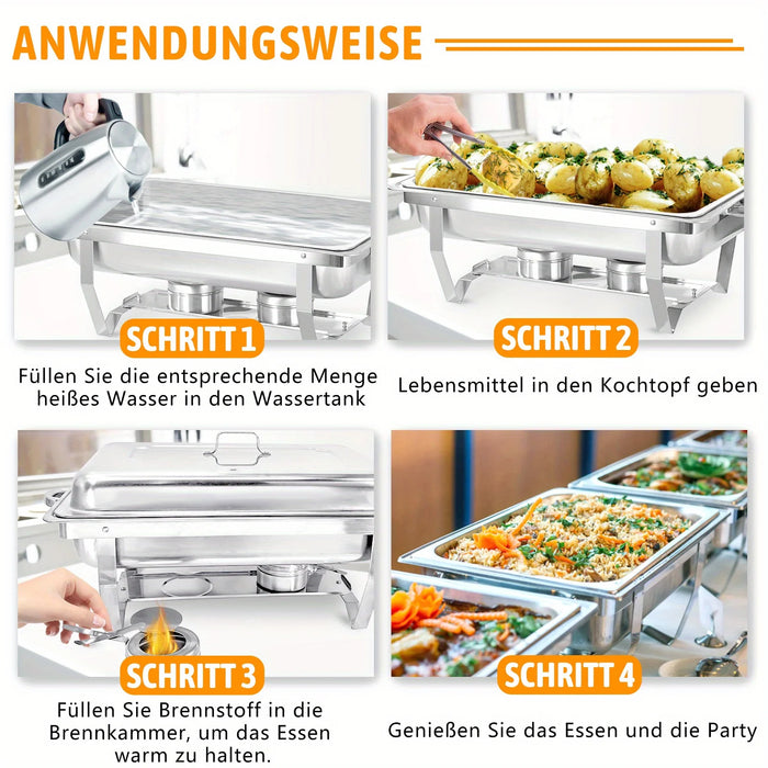 8Qt Chafing Dish Set Silver Stainless Steel Full Size Catering Chafer Banquet