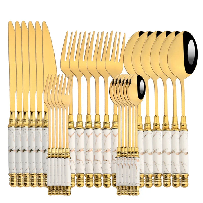30 Piece Stainless Steel Ceramic Handle Flatware Set