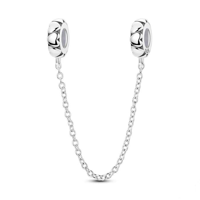 925 Sterling Silver Heart Safety Chain Charm Fits Bracelets & Necklaces Diy Gift