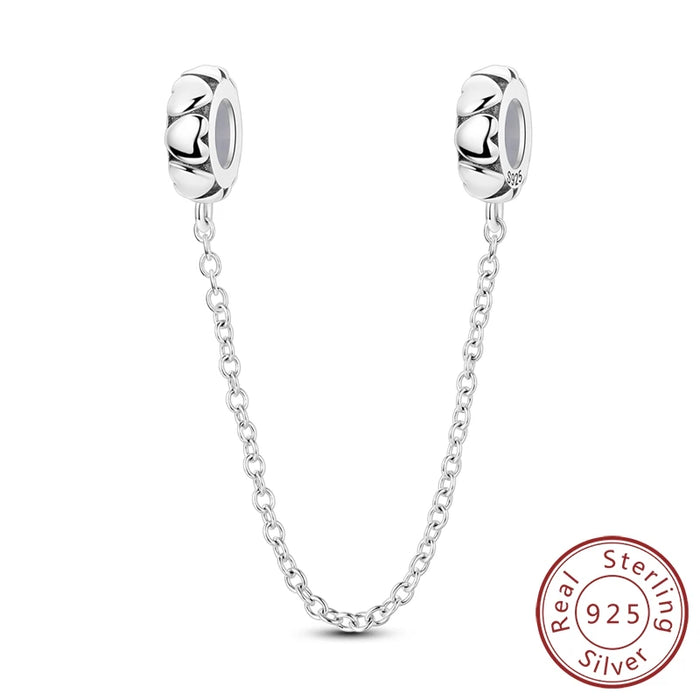 925 Sterling Silver Heart Safety Chain Charm Fits Bracelets & Necklaces Diy Gift