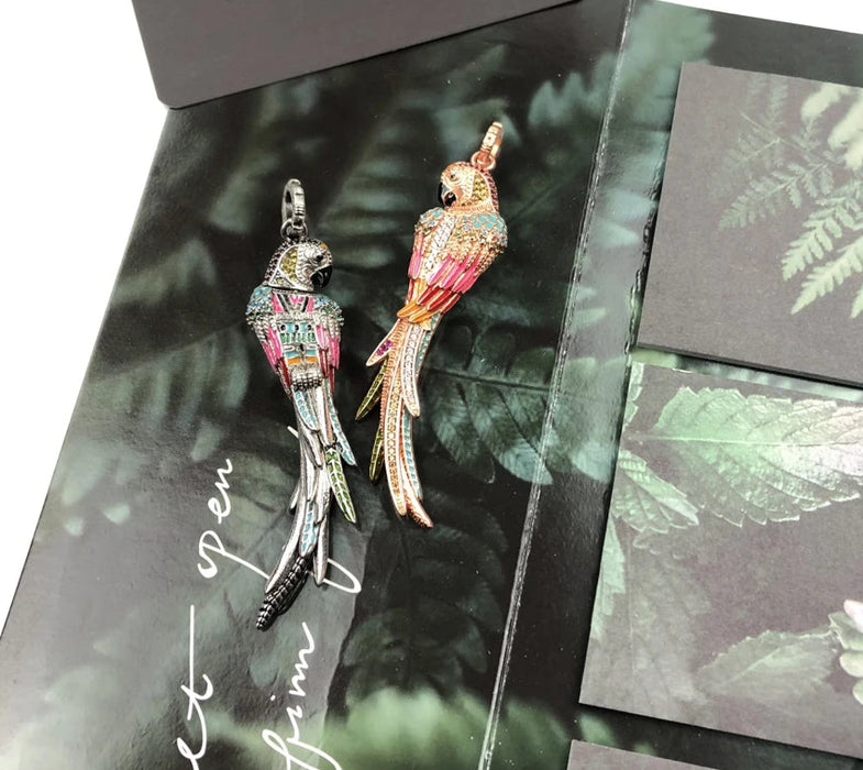 925 Sterling Silver Colourful Parrot Pendant Jungle Jewelry For Women
