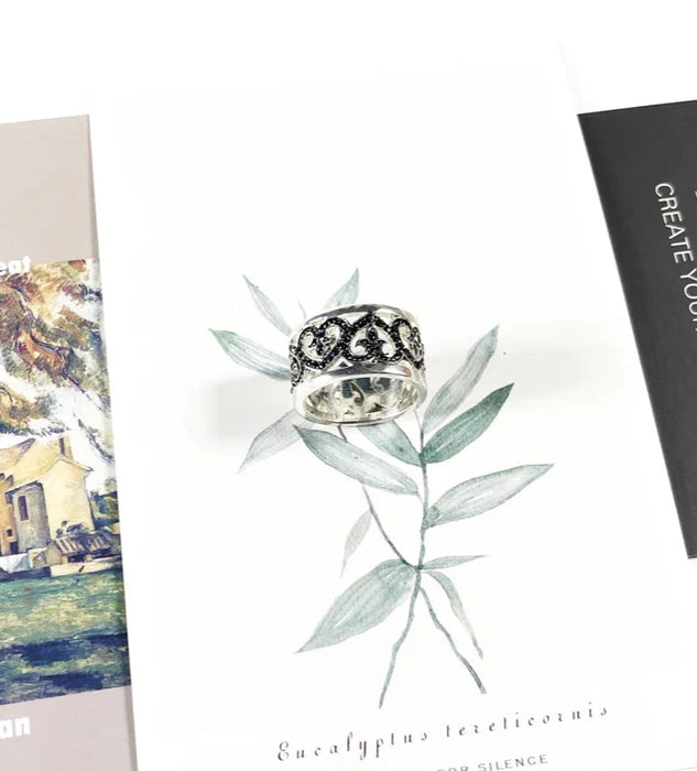 925 Sterling Silver Black Arabesque Hearts Band Ring European Style Women Jewelry