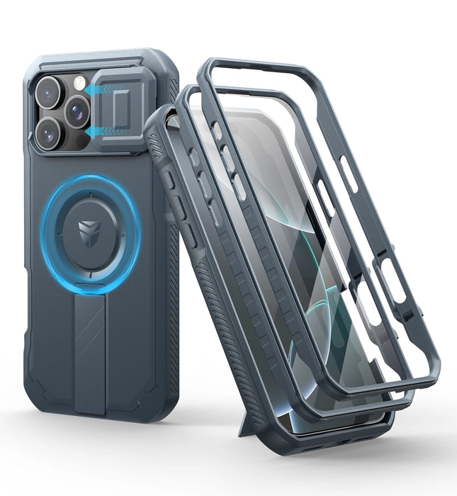 For Iphone 16 Pro Max Rugged Armor Shockproof Case With Built-In Sliding Camera Case And Built-In Screen Protector Kickstand