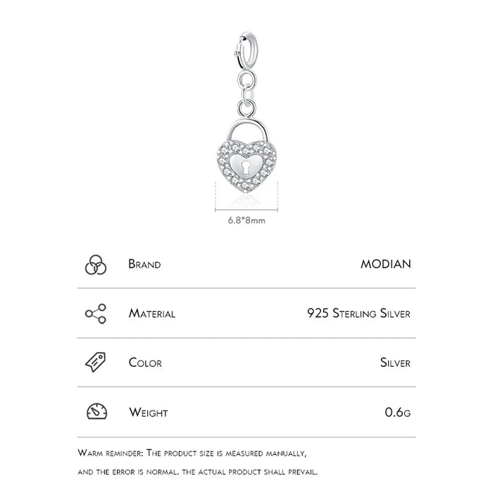 925 Sterling Silver Romantic Keyhole Hearts Charm For Bracelet Or Necklace